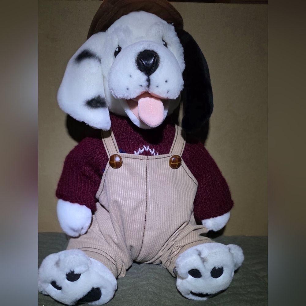 Charming Plush Dog Toy with Burgundy Sweater